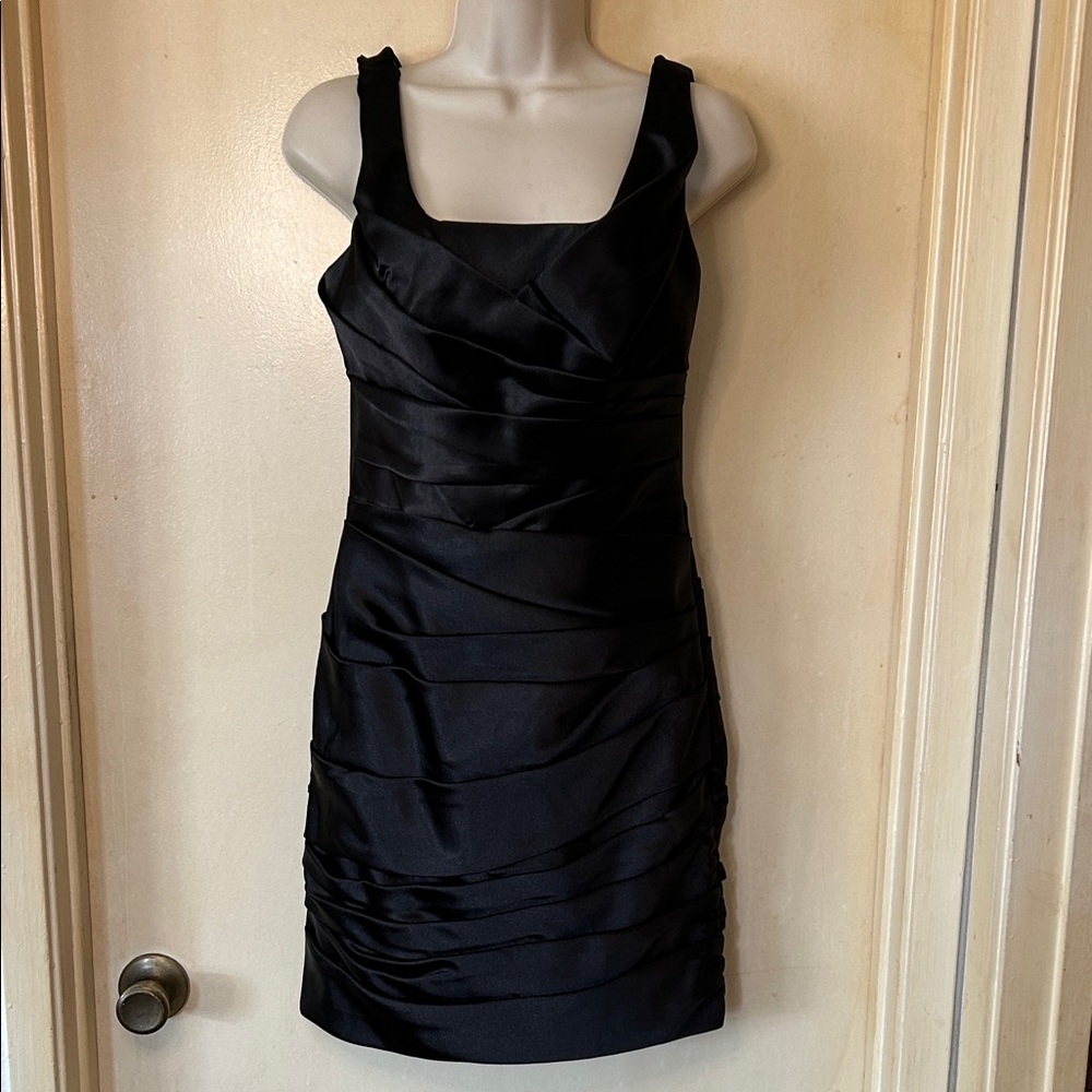 White House/Black Market Black Satin Ruched Mini Dress size 2